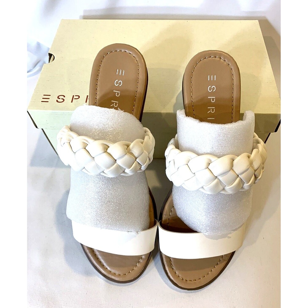 Esprit Sandals Womens 7.5 Ivory Cream Slide Low Wedge Cork Braided Strap Dale - Picture 7 of 9